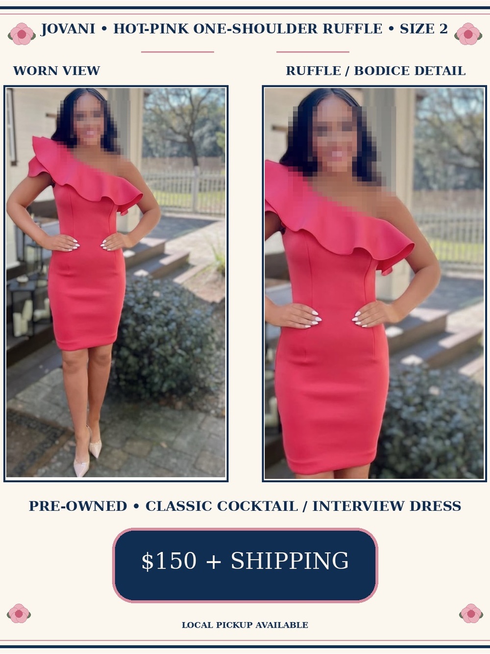 Jovani Hot Pink One-Shoulder Ruffle Cocktail Dress